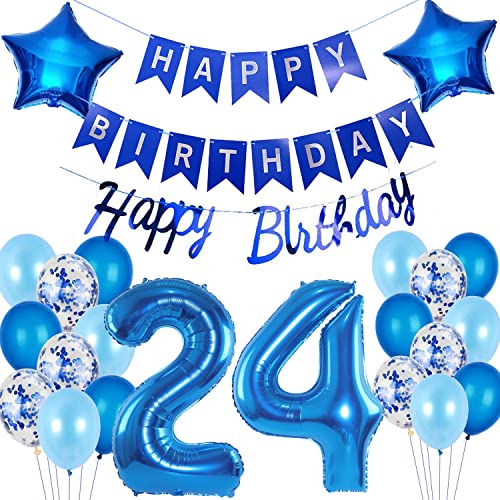 Hongyantech 24 globos con el número 24 para cumpleaños de niño, kit azul, tamaño XXL, globos con número 24 de helio, globos de helio azul para decoración de 24 cumpleaños Cover