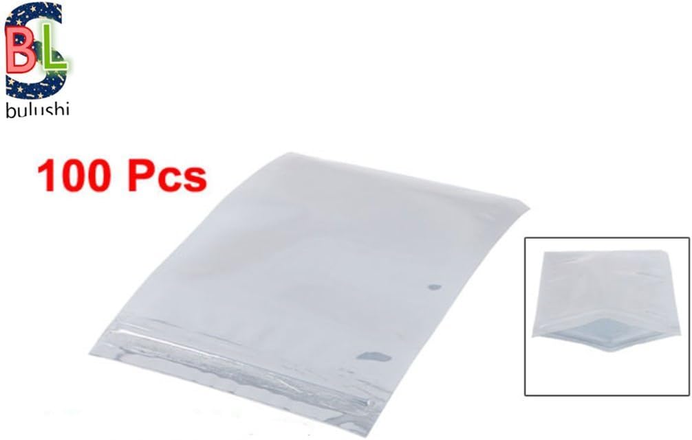 BULUSHI 100Pcs Various specifications Silver Tone Resealable Zip Lock Anti Static Bag (80X120MM) : Electronics