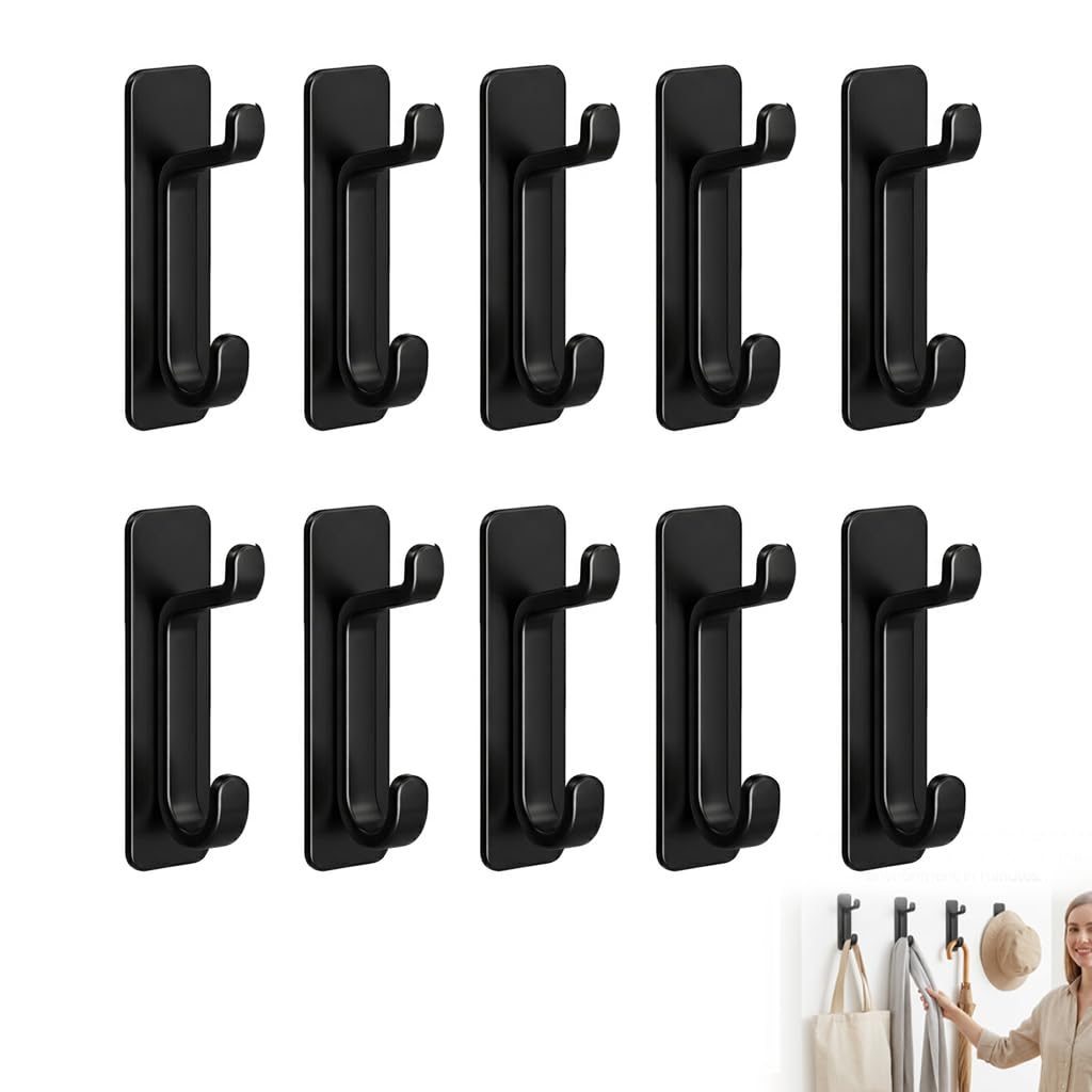 dravix 10 Pack Self Adhesive Hooks Heavy Duty, Hanging up to 5KG, No-Nail Sticky Door Hooks for Towels, Coats and Keys, Waterproof Wall Hooks for Bathroom and Kitchen