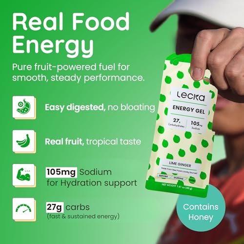 Image of Lecka Energy Gel Lime Ginger - 27g Carbs, 105mg Sodium - Real Fruit, Gut-Soothing Ginger, No Maltodextrin, Vegan, Gluten-Free (24 Pack)