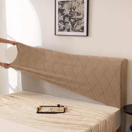 Image of HOMETHREADS Stretchable Lycra /Velvet Headboard Cover | Soft, Dust-Proof & Wrinkle-Resistant Bed Back Protector | Fits Leather, Wooden & Fabric Bedsides | for 6ft to 6.5ft Beds(Beige, 172x65cm)