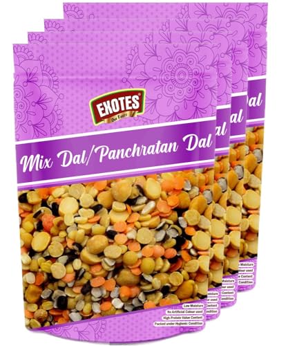 Image of Exotes Panchratan Dal 1000g (500g X 2) - Mix of 5 Healthy Dals for Everyday Indian Cooking, Great for Tadka, Khichdi and Light Meals | Tasty, Easy to Cook and Good for Family | Ghar Ki Rasoi Ka Asli Zaika - Sirf Exotes ke Saath!