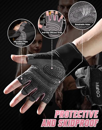 COFIT Fitness Handschuhe für Damen und Herren, Atmungsaktive Trainingshandschuhe rutschfeste Gewichtheben Handschuhe mit Handgelenk Unterstützung für Gym Übung, Krafttraining, Bodybuilding - Rosa M