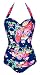 Ebuddy 50s Elegant Inspired Retro Vintage One Piece Pin up Monokinis Swimsuit,Colorful+Blue-M