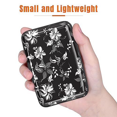 Image of Rimilak Aluminuml Credit Card Holder, Mini Credit Card Wallet RFID Blocking Slim Metal Hard Case for Women Men, White Flower