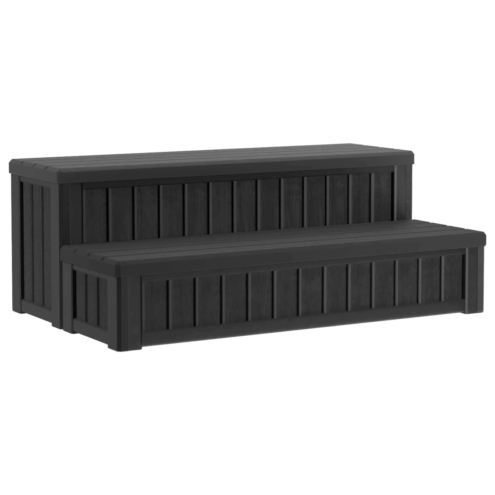 vidaXL Badewannenleiter mit Aufbewahrungsfach 2 Stufen schwarz 93 x 57 x 35 cm PP, moderner rechteckiger Spa Hocker, witterungsbeständig, UV-beständig, tragbar