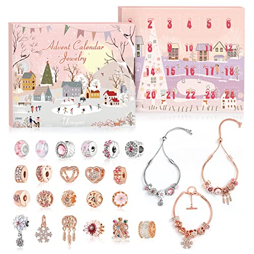Ucouper Adventskalender Schmuck mit 3 verstellbaren Armbändern 22 Charm Beads für Mädchen Frauen Weihnachtskalender Weihnachts Geschenk DIY