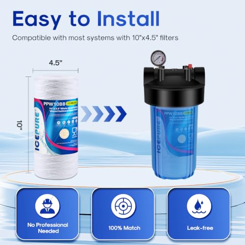 Image of ICEPURE 10 Micron 10 inch*4.5'' Whole House Sediment String Wound Water Filter Replacement filter for 84637, WPX5BB97P, PC10, 355214-45, 355215-45, WP10BB97P, WP5BB97P, 3 PACK