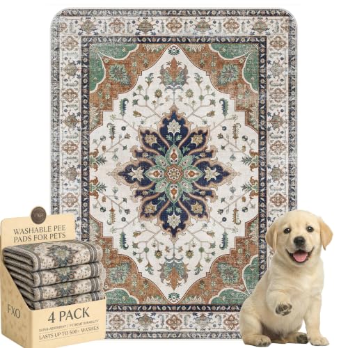 Image of 4PACK Washable Pee Pads for Dogs,Great Urine Absorbent Reusable Puppy Training Pads,Waterproof,Leak-Proof & Non-Slip Potty Pads for Whelping,Crate,Playpen,Bed.(Dark Teal Floral,18 inchx24 inch)