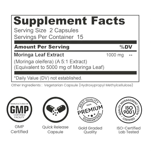Image of MORA Moringa Capsules | 5:1 Drumstick Leaf Extract | Superfood for Energy, Immunity, Digestion, Hair & Skin | 60 Vegan Lab-Tested Capsules