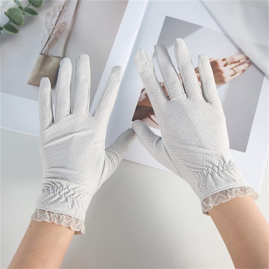Women's Gloves Thin Short Driving Breathable Ice Silk Lace Flip Touch Screen Fingerless