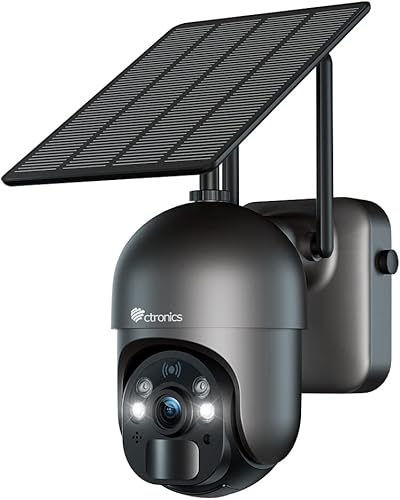 Ctronics Cámara de seguridad inalámbrica de 2.5K 4MP para exteriores, WiFi Cámara de seguridad solar alimentada por batería, PTZ de 360°, visión
