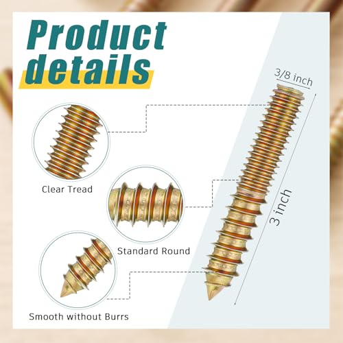 Image of Hicarer 20 Pack 3 /8-16 x 3 Inch Hanger Bolts Double Headed Bolts with Driver Self Tapping Screw Threaded Rod Screws for Furniture Double Headed for Wood Furniture Joint