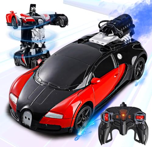 Daioller Robot telecomandato TransformCar con spray, auto giocattolo ricaricabile RC con luce a LED, hobby elettrico, veicolo da corsa per bambini ragazzi età 3 4 5 6 7
