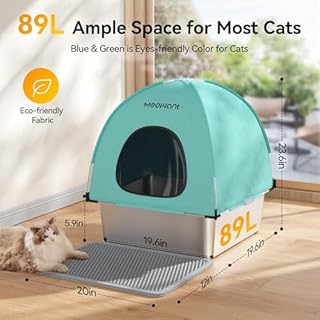 Meowant Stainless Steel Cat Litter Box with Lid, Extra Large Square 3-in-1 Enclosed Metal Litter Box with High-Sided Oxford Fabric Cover, Metal Scoop, Odorless, Non-Sticky,Leak-Resistant,Easy to Clean