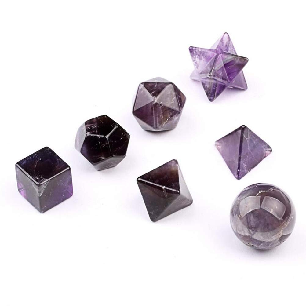 fengshuisale Set di 7 pezzi di ametista platonica con geometria sacra e cristalli di stella Merkaba, set W3486