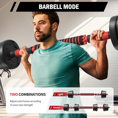 BCBIG Set di manubri corti, 2 in 1, 10/15/20/30 kg, per uomini e bilancieri regolabili, tubo di collegamento multifunzione, per allenamento di forza