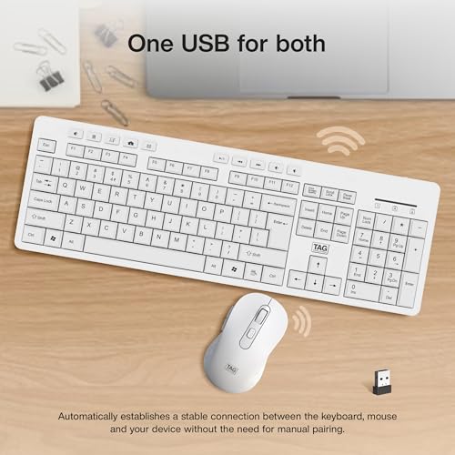 Image of TAG KBWM1000 White Wireless Keyboard & Mouse Combo Kit with USB 2.4Ghz Nano Receiver, Linear Chiclet Keys, Upto 10M Clicks, Full 104 Keys & 10 Multimia Keys, 6 Buttons Mouse, for Windows /Mac /Linux