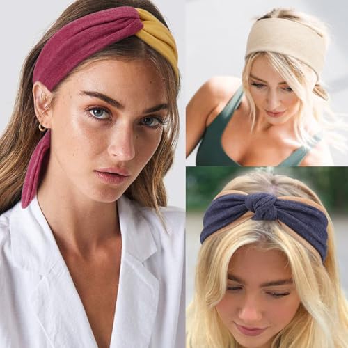 Image of DRESHOW 8 Pack Adjustable Knotted Headbands Non Slip Elastic Yoga Hair Bands Solid Colors Headbands for Women and Girls