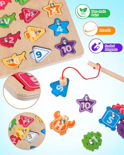 Plunack Alphabet Fishing Game - Wooden ABC Letter Puzzle for Toddlers 3-5 Years Old, Fine Motor Skills Toy, Birthday Gift for Kids - Image 6