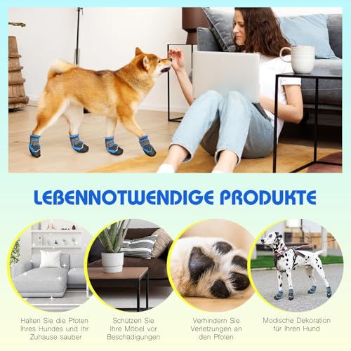 Weesiber Hundeschuhe Pfotenschutz, 4 Stück atmungsaktive Hunde Schuhe mit Rutschfester Sohle und reflektierendem Klettverschluss, Outdoor rutschfeste Hundestiefel für kleine Hunde (Grau, Größe 1)