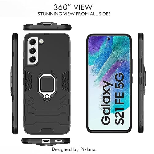 Image of Pikkme Back Cover for Samsung Galaxy S21 Fe 5G | 360 Protection | Ring Holder | Kickstand | Tough Armor Case (Black)