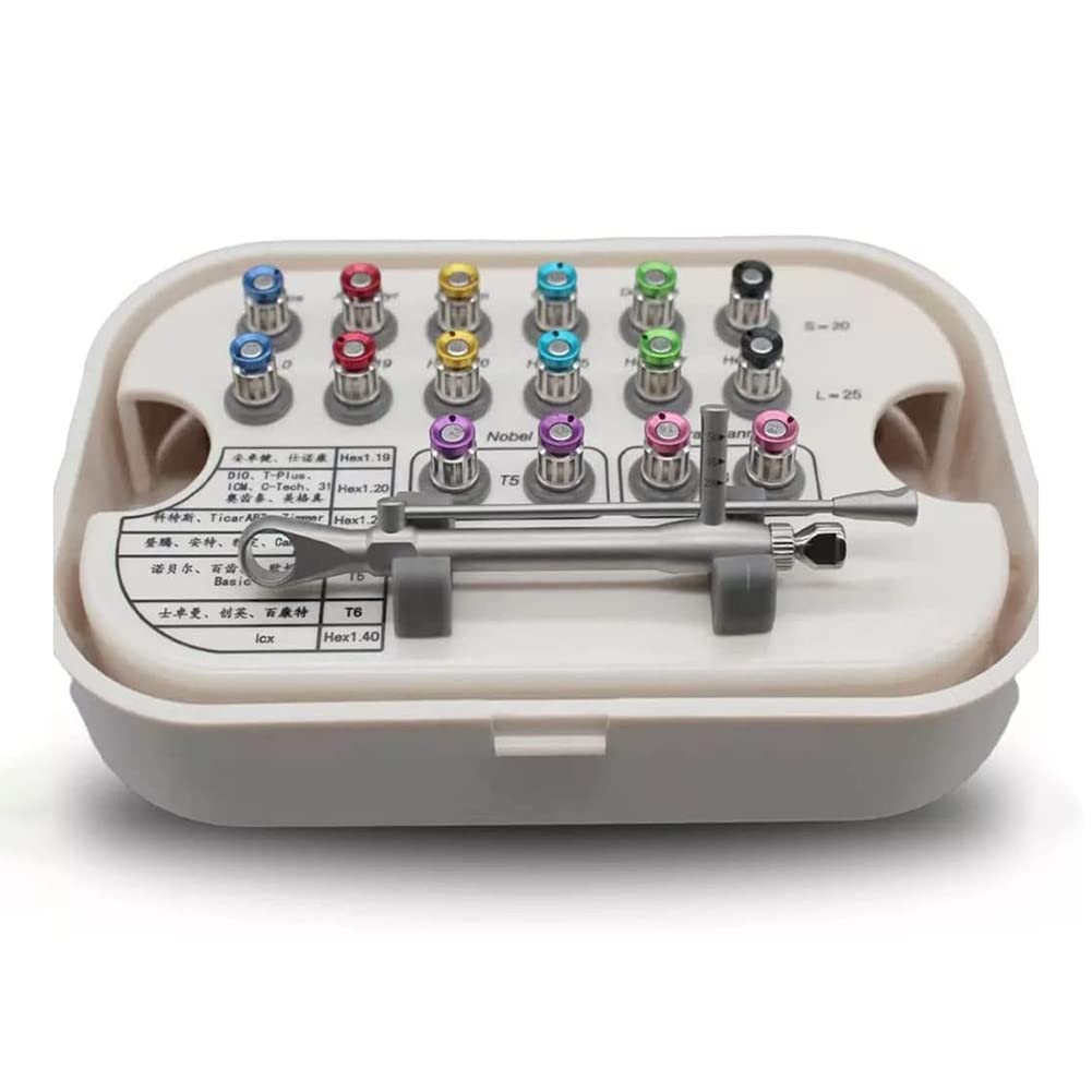 Implant Repair Tool Kit Universal Prosthetic Repair Kit Colorful Implant Repair Tool Kit with 16pcs Screwdrivers Torque Screwdriver Wrench Tools,Blue