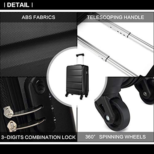 Kono 19" cabine handbagage duurzame lichtgewicht ABS koffer 55x38x20cm, 33L met 4 stille wielen - Image 5