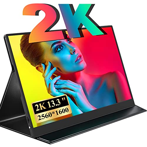 モバイルモニター 2K モバイルディスプレイ 13.3インチ ポータブルディスプレイ NANOK ポータブルモニター HDR 2560*1600WQXGA IPS液晶パネル sRGB100%色域 サブモニター USB Type-C-Type-C/mini HDMI 給電・映像伝送 Switch/PS4/PS5/XBOX/PC/Mac/スマホなど対応 薄型 スピーカー内蔵 スタンドカバー付 PSE認証済み 日本語説明書