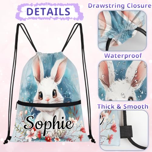 Cute Bunny Rabbit Custom Drawstring Backpack Waterproof Personalized Drawstring Bag for Men Women Gym Beach Travel Sport Sackpack3