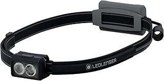 Ledlenser NEO3 - Battery Powered Lightweight LED Head Torch, Running Headlight, Super Bright 400 Lumens Headlamp, Safety Rear Red Light, Reflective Headband, Up to 20 Hours Running Time (Grey/Black)
