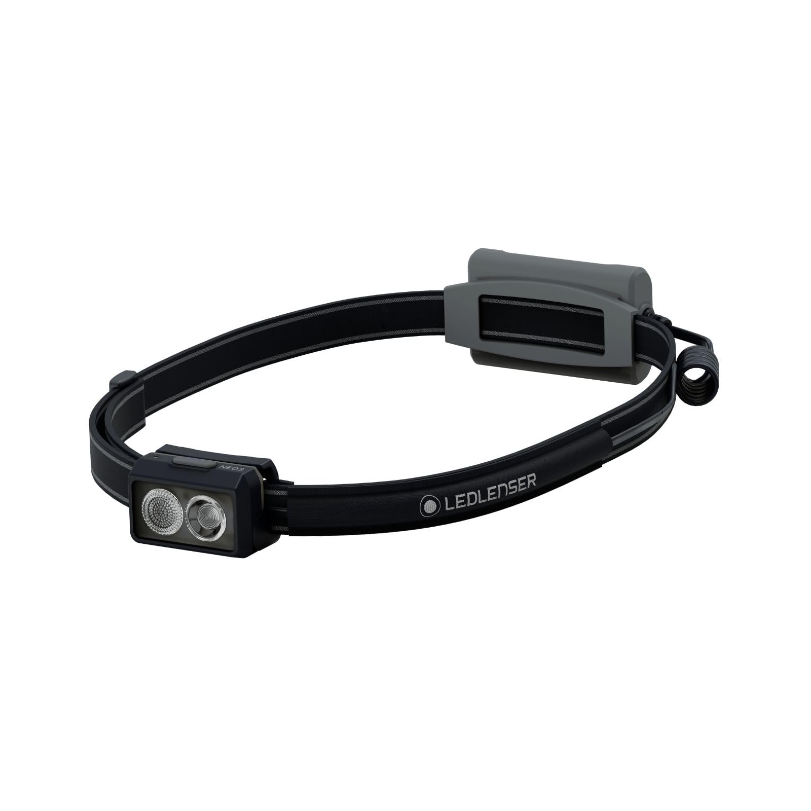 Ledlenser NEO3 - Battery Powered Lightweight LED Head Torch, Running Headlight, Super Bright 400 Lumens Headlamp, Safety Rear Red Light, Reflective Headband, Up to 20 Hours Running Time (Grey/Black)