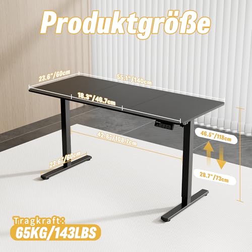 ERGOMAKER Höhenverstellbarer Schreibtisch Elektrisch für Homeoffice140x60cm – Ansicht 3