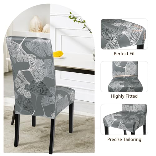 Image of SearchI Printed Dining Room Chair Covers Set of 6, Stretch Kitchen Chair Covers Washable Parsons Chair Slipcover Removable Dining Chair Protectors for Hotel,Ceremony(Ginkgo Leaf Pattern)