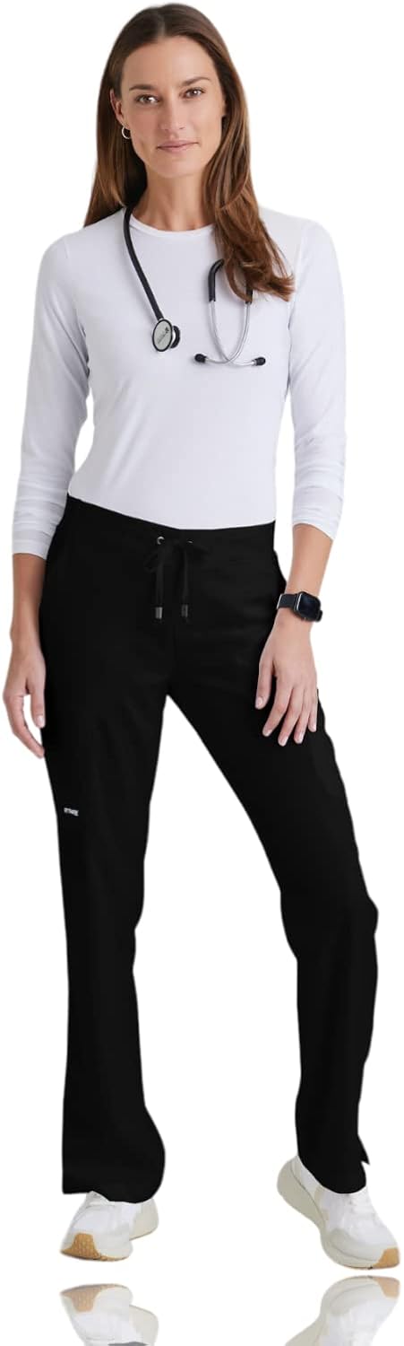 BARCO Grey's Anatomy Scrubs - Mia Scrub Pant for Women, Elastic Back Waist, Mid-Rise Shaped Leg Women's Scrub Pant XX-Small Tall Black