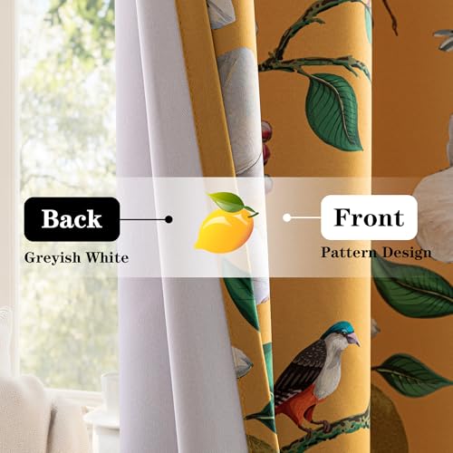 Image of MYSKY HOME Floral Blackout Curtains 63 inch Length, Vintage Floral Curtains for Living Room Bird Lemon Patterned Curtain for Bedroom Farmhouse, Room Darkening Grommet Drapes 2 Panels, 52W Each Panel