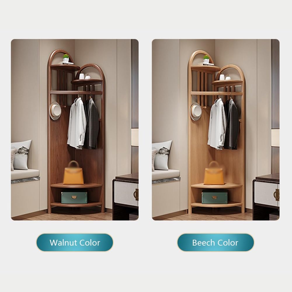 colgador de árbol Perchero esquinero de madera maciza for suelo, colgador for esquina de dormitorio, almacenamiento, nuevo estilo chino, estante for ropa sencillo for sala de estar árbol de pasillo(Be