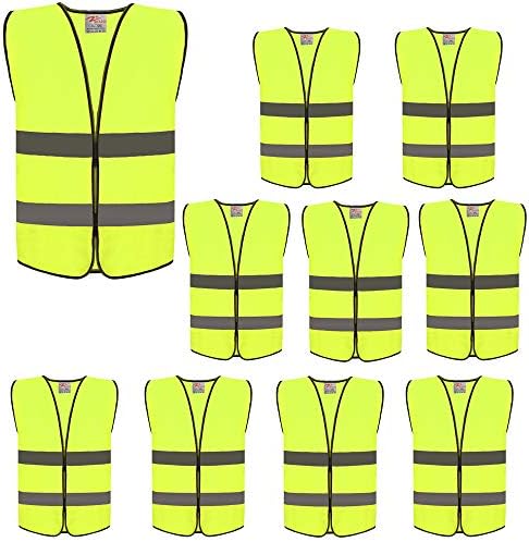 zojo High Visibility Kids Safety Vests Size M-Fits ages 8-10 years Height: 120CM-140CM(3" 11.2'-4" 7') Boys & Girls (10 Pack, Kids-M-Neon Yellow)