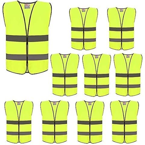 zojo High Visibility Reflective Vests,Adjustable (10 Packs, Neon Yellow) Cover