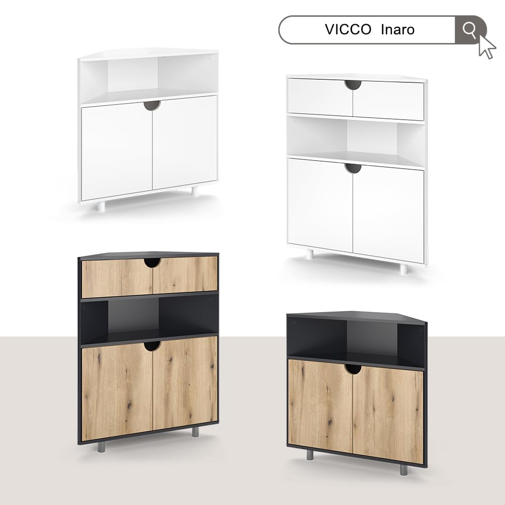 Vicco Eckschrank Inaro, Weiß, 79 x 76 cm | mit 3 Fächern, geeignet zur platzsparenden Aufbewahrung in Raumecken
