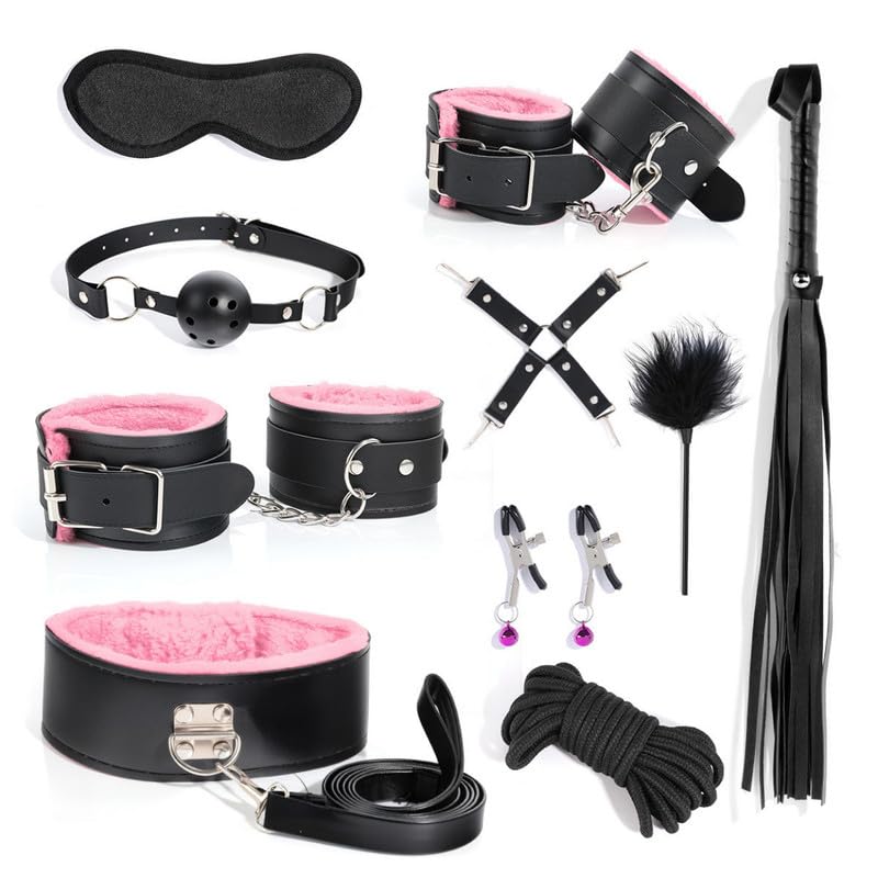 Set di 10 Pezzi di Cuoio Rosa, Braccialetto Regolabile per Le Mani E Le Cosce in Cuoio Nero per Principianti, Regalo per Coppia -H3
