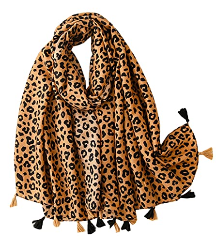 FAIRYGATE Schal Leopardenmuster Damen Schals Warm Wrap Weicher Großer Langer Halstuch mit Quaste für Mädchen 56020