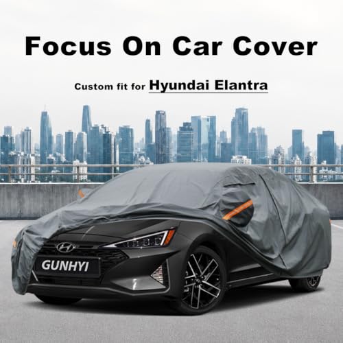 Image of GUNHYI Premium Car Cover Custom Fit Hyundai Elantra, 16 Layers Heavy Duty Car Cover Waterproof All Weather with Zipper Door for Sun Rain Snow Dust Uv Protection
