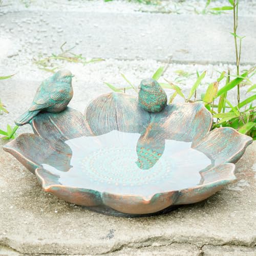 MUMTOP Bird Baths for Outdoors Antique Outdoor Garden Bird Bath Resin Birdbath Bowl with Vintage Bird Ornament for Outside Yard Table Decor