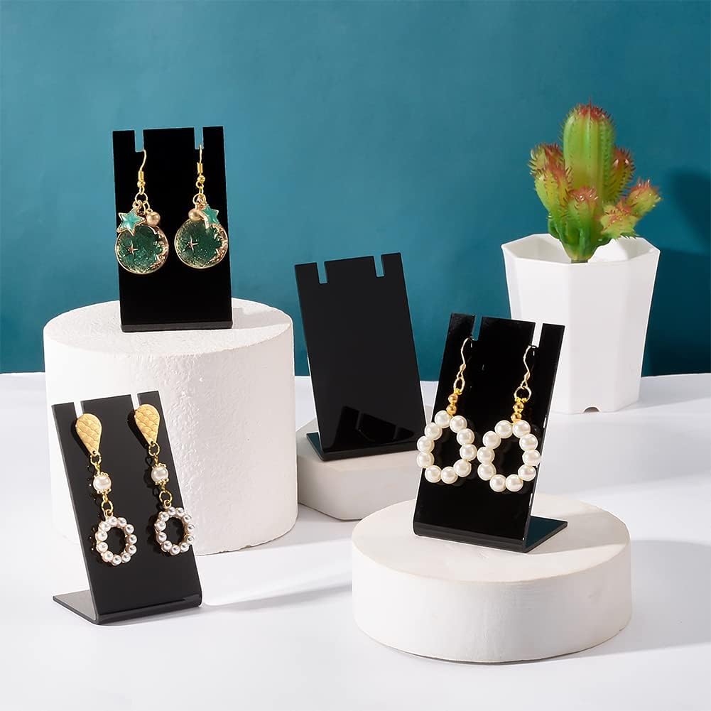Fanassyy 6pcs Black Acrylic Earring Holder L-shape Jewelry Display Holder Necklace Stand for Necklace Jewelry Dangling Slant Back Display Earrings Display Cards (Clear) ((Colour- Black)) 2