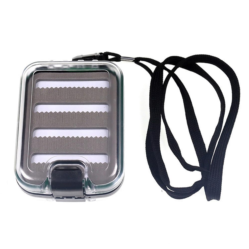 Flies Storage Case, Waterproof Fly Fishing Boxes Double Sided Fly Tackle Box,Flap Locking Lid Buckle, with Portable Lanyard for Fly Fishing