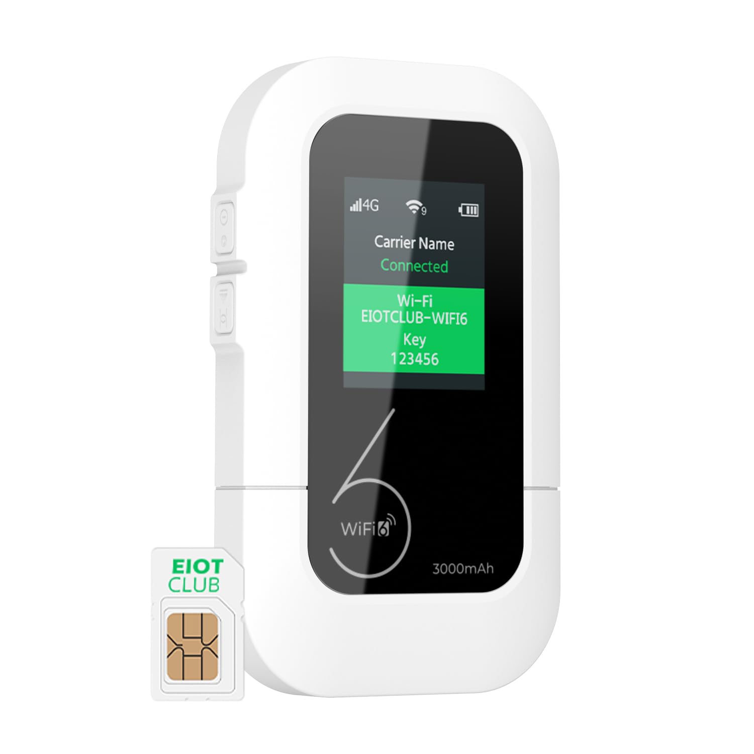 EIOTCLUB Router Wi-Fi 4G LTE Portatile: 150Mbps, 1GB Dati Inclusi, WiFi 6, WPA3. Hotspot Mobile con Batteria 3000mAh, Display LCD 1,7". Connette 10 Dispositivi. Pocket WiFi per Viaggi e Camping