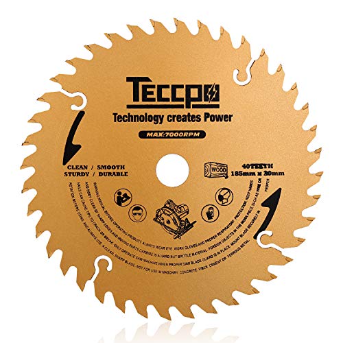 TECCPO Hoja de Sierra Circular TCT de 185 mm x 20 mm, 40 Dientes, Hojas de Madera, Compatibles con Todas las Marcas de Sierras Circulares - TACB22A