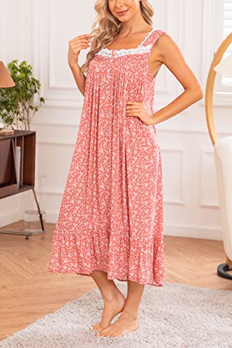 Image of AVIIER Cotton Nightgowns for Women Sleeveless House Dress Ladies Long Nightdress with Pockets S-XXL