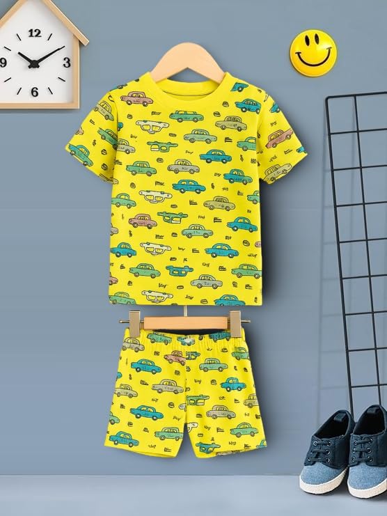 Image of UZARUS Kids Boys' Printed T-Shirt and Shorts Combo Set | Comfortable Summer Wear | Daily Casual Outfit | (Pack of 3)